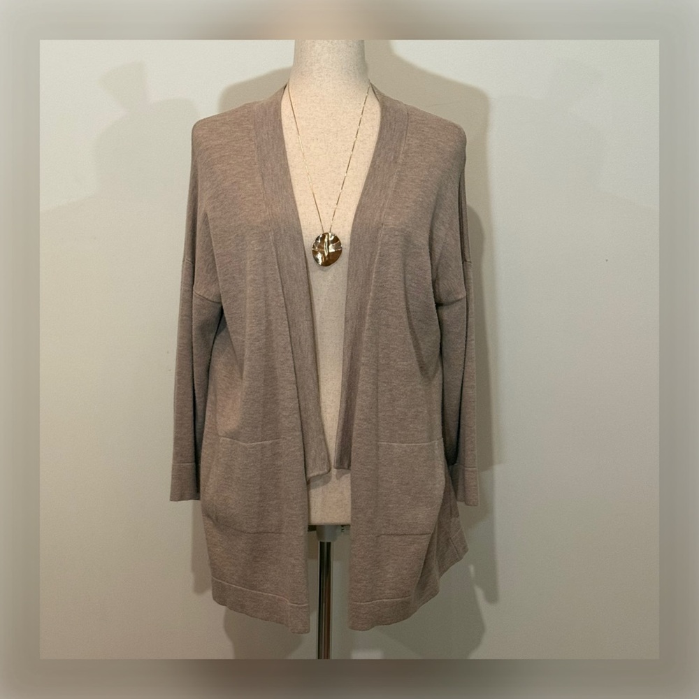 ZARA 3/4 Sleeve Open-Front with Pocket Cardigan in Taupe